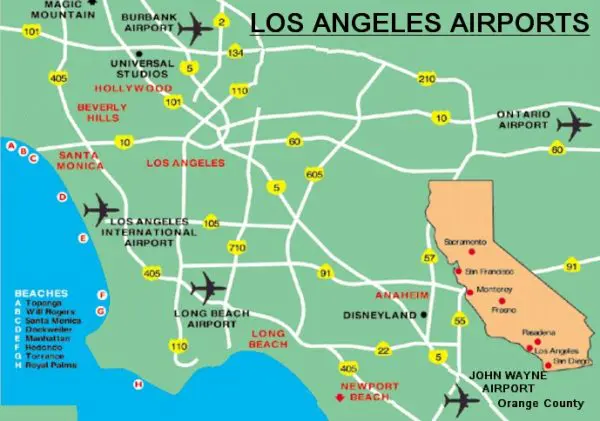 The Los Angeles area airports you can fly into.